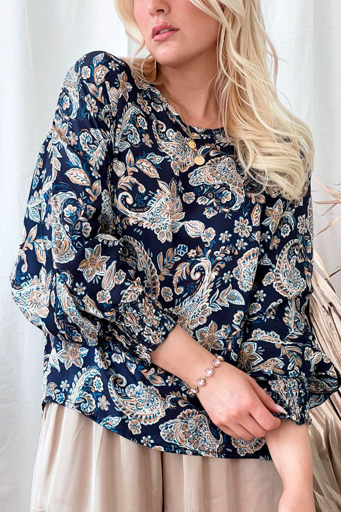 Gaia viscose shirt, navy print