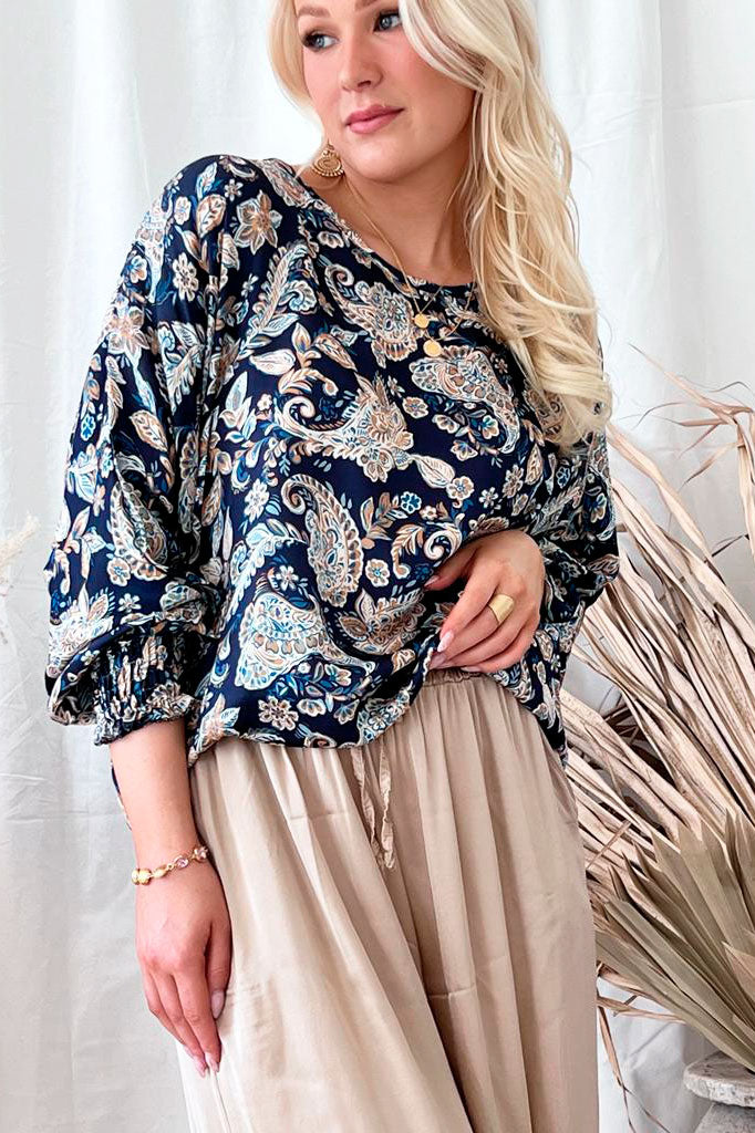 Gaia viscose shirt, navy print