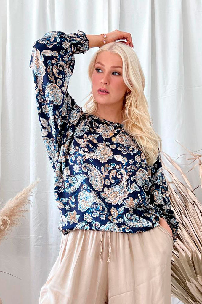 Gaia viscose shirt, navy print