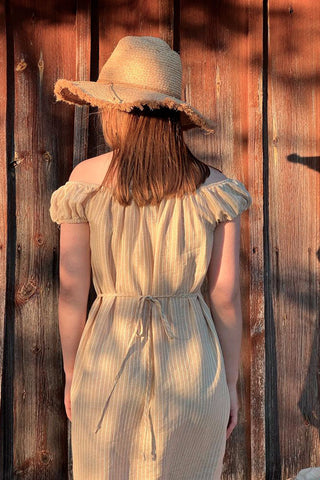 Isabel linen dress, beige stripe