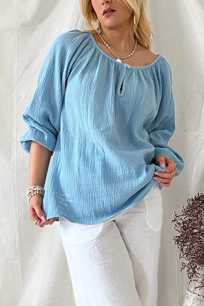 Jasmine cotton shirt, sky blue