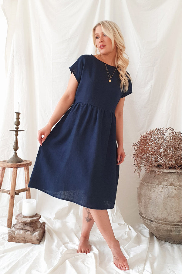 Juliana linen dress, navy