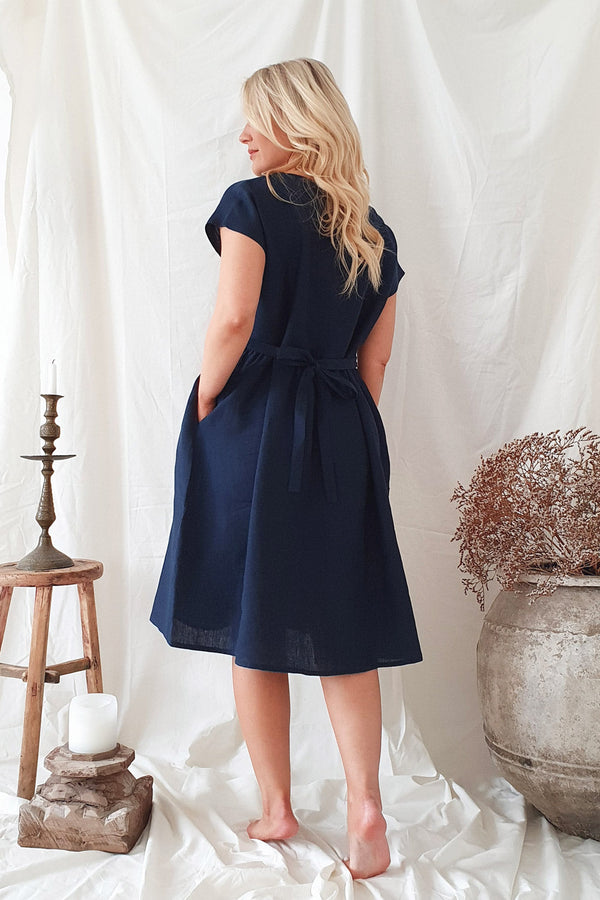 Juliana linen dress, navy