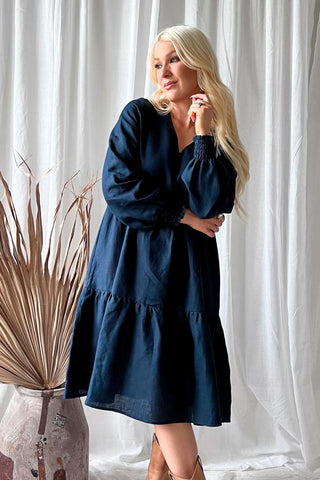 Lindsay linen dress, navy