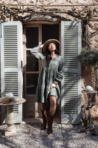 Lindsay linen dress, camo green