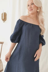 Louise linen dress, navy blue