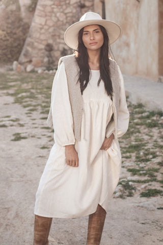 Lovely autumn linen dress, cream