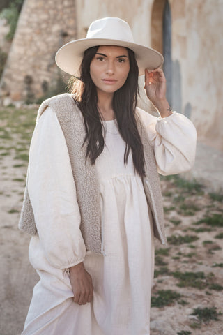 Lovely autumn linen dress, cream