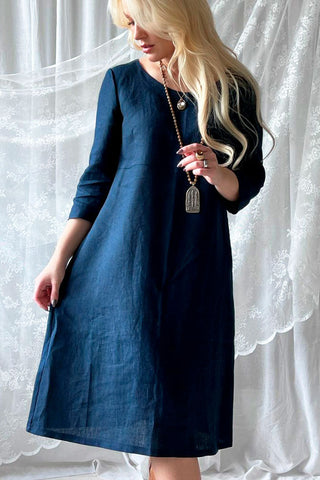 Miranda linen dress, navy