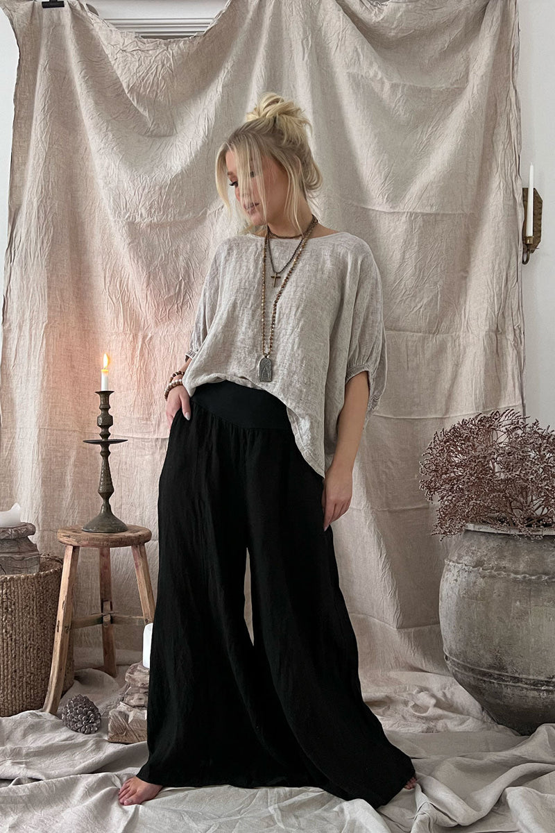 Resort linen pants, black