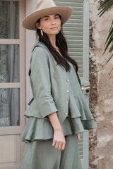 Ruffle dream linen shirt, camo green