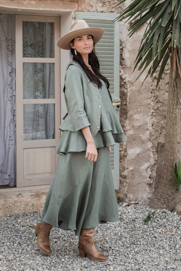 Ruffle dream linen shirt, camo green