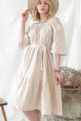 Scarlett dress, beige stripe