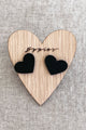 Heart button earrings, black