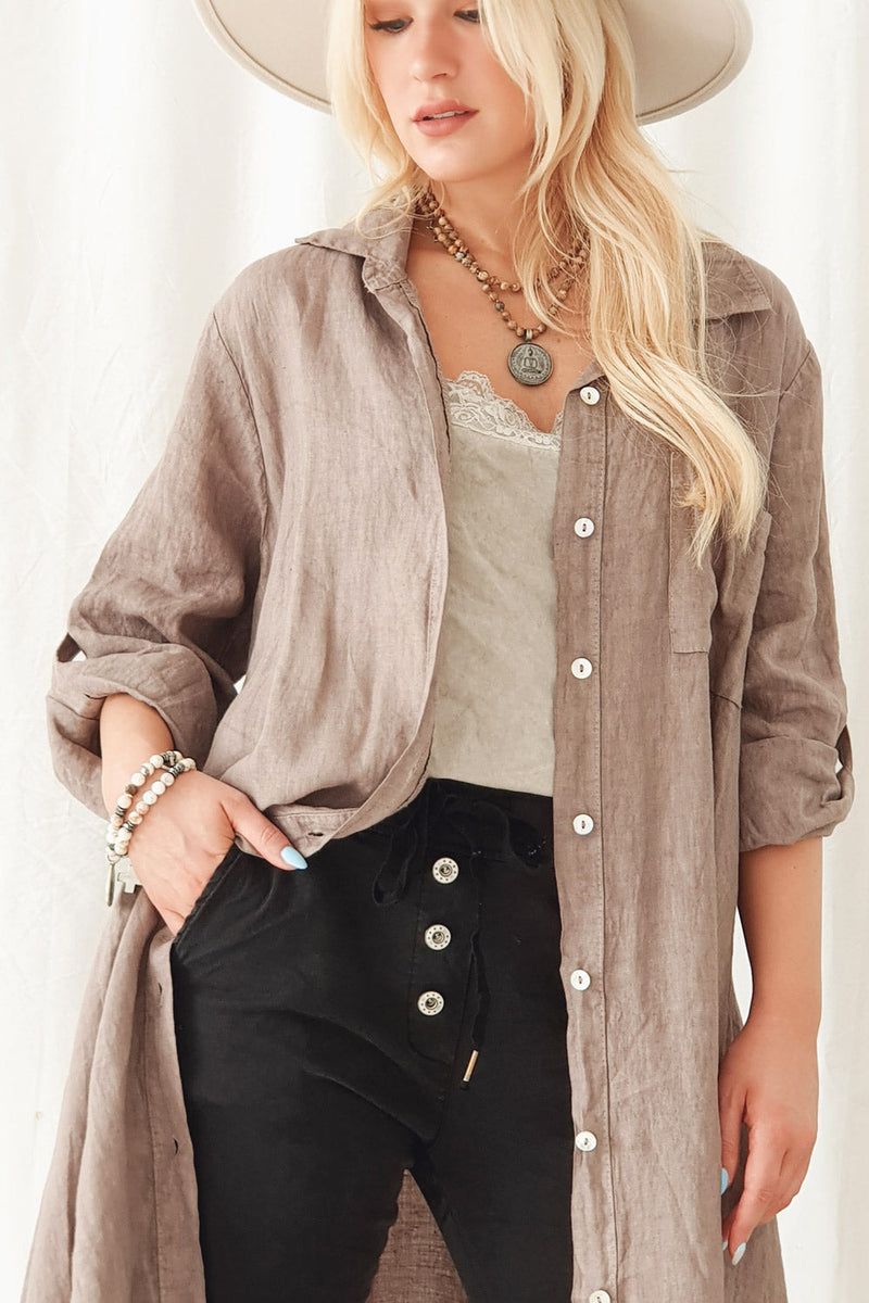 Fool for love linen jacket, taupe